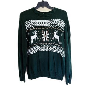 Dockers XL Green Reindeer Snowflake‎ Cotton Sweater